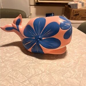 MID CENTURY RARE Pink and Blue Floral Whale Figurine
